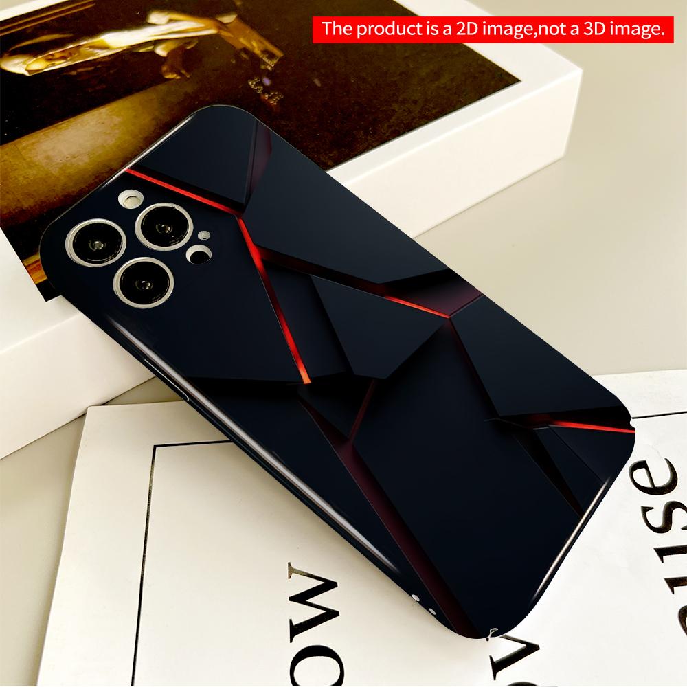 2DFlat Dark Geometry with Crimson Glow Lines All inclusive film hard phone case, compatible with iPhone 18 Pro Max 17 16 15 14 13 12 11