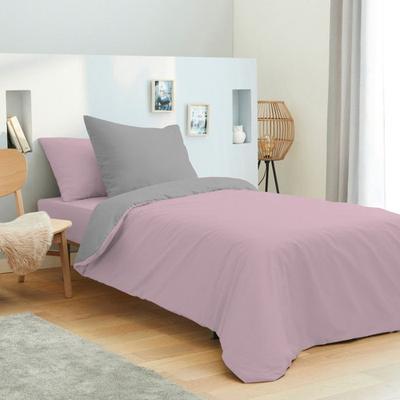 Complete Pack 4 Pieces Pink/Grey Reversible Duvet Cover for Bed 90 X 190 Cm
