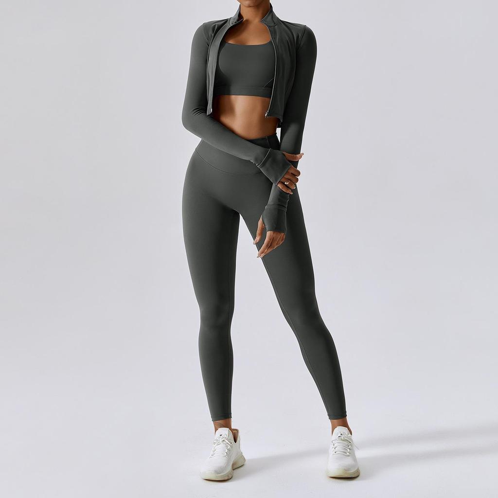 Women's Summer Nude Yoga Suit: Professional 3-Piece Set for Gym, Running, Sports, Fitness (8047)