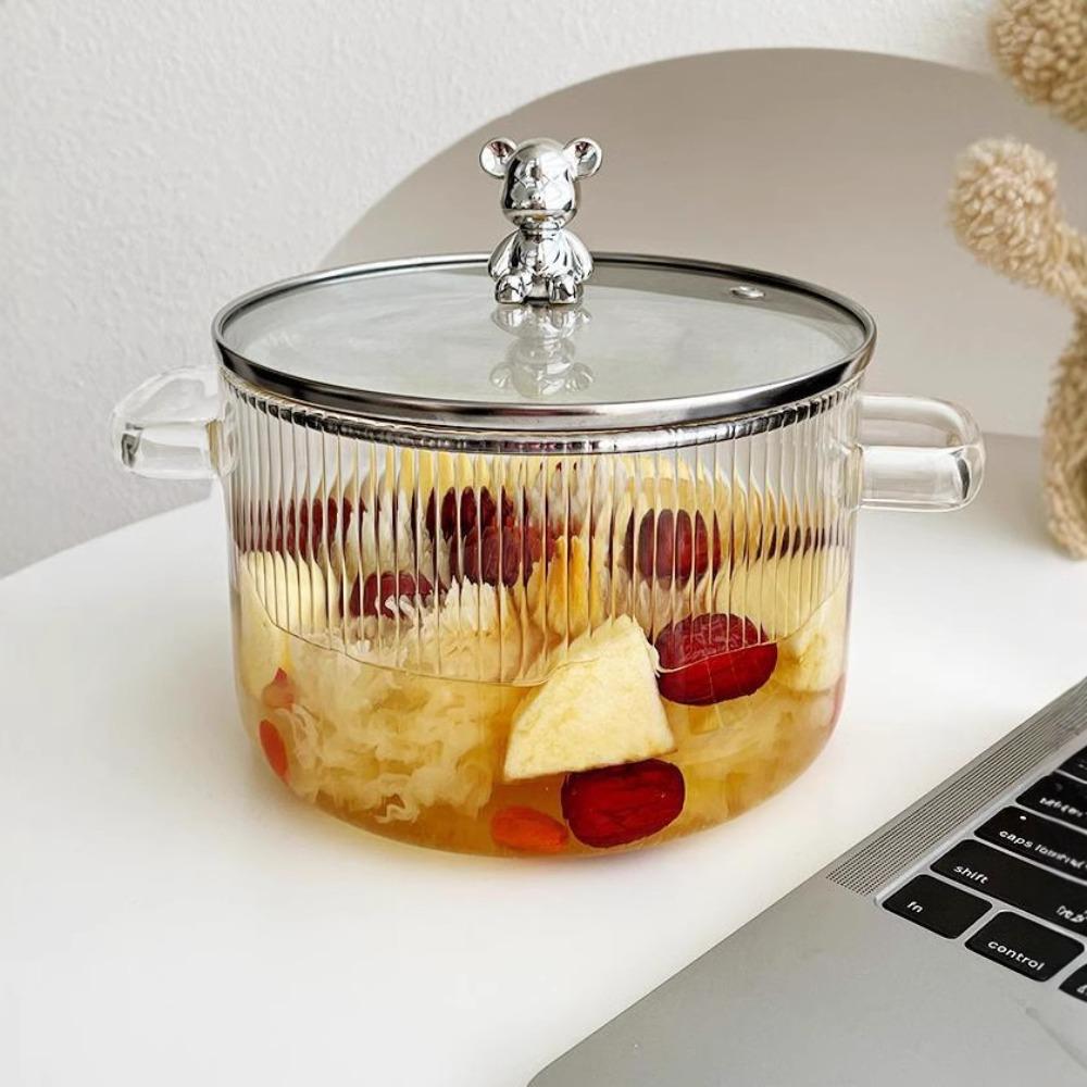 Binaural Griff Bär Glas Kasserolle Hitzebeständiger Kochtopf Ramen Schüssel Brei