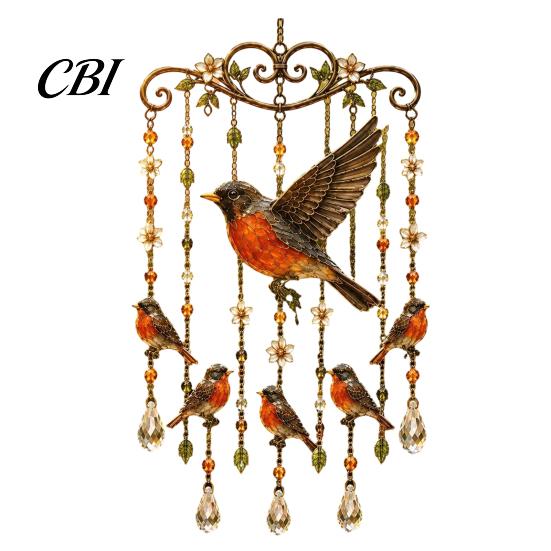 Yard Art for Outside Hummingbird Wind Chime, Chimes Outside, Stained Glass & Crystal Sun Catcher Hanging Bird Ornament Windchime, Colorful Decorations