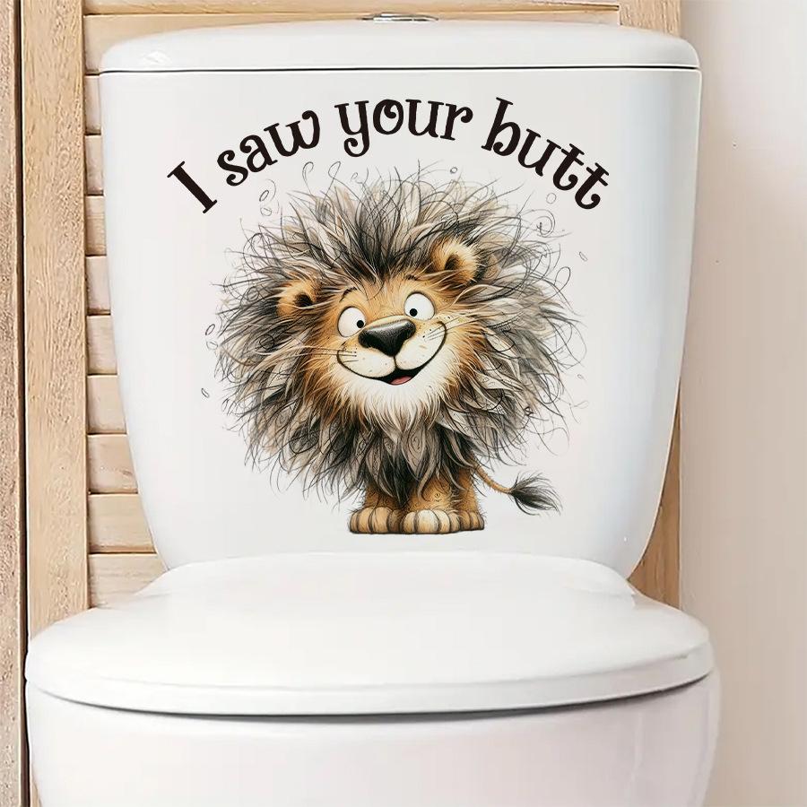Adesivi Divertenti Cartone Animato Leone Piccolo con Capelli Disordinati per WC, Decorazione Carina Autoadesiva per Decorazione Serbatoio WC del Bagno