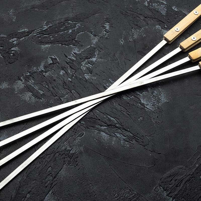 OEING Stainless Steel Wooden Handle BBQ Skewers 40cm x 1cm