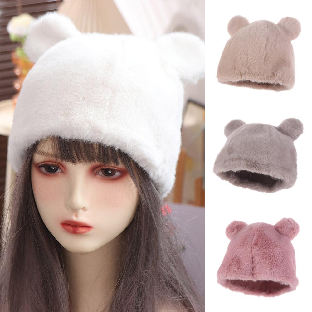 Warme Kunstfellmütze Flauschige Damen-Beanie-Mützen Hübsche Bärenohrenmütze Weiblich