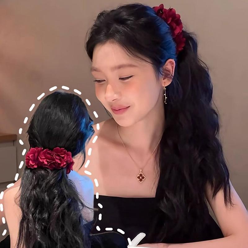 Fashionable Red Rose Banana Clip Vertical Clip Large Hair Clip Headdress For Women Girls Sweet Versatile Hair Accessories Gifts