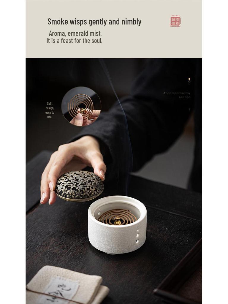 Ceramic Incense Burner for Coils & Sticks, Home Aroma Diffuser, Sandalwood & Agarwood Ornament.
