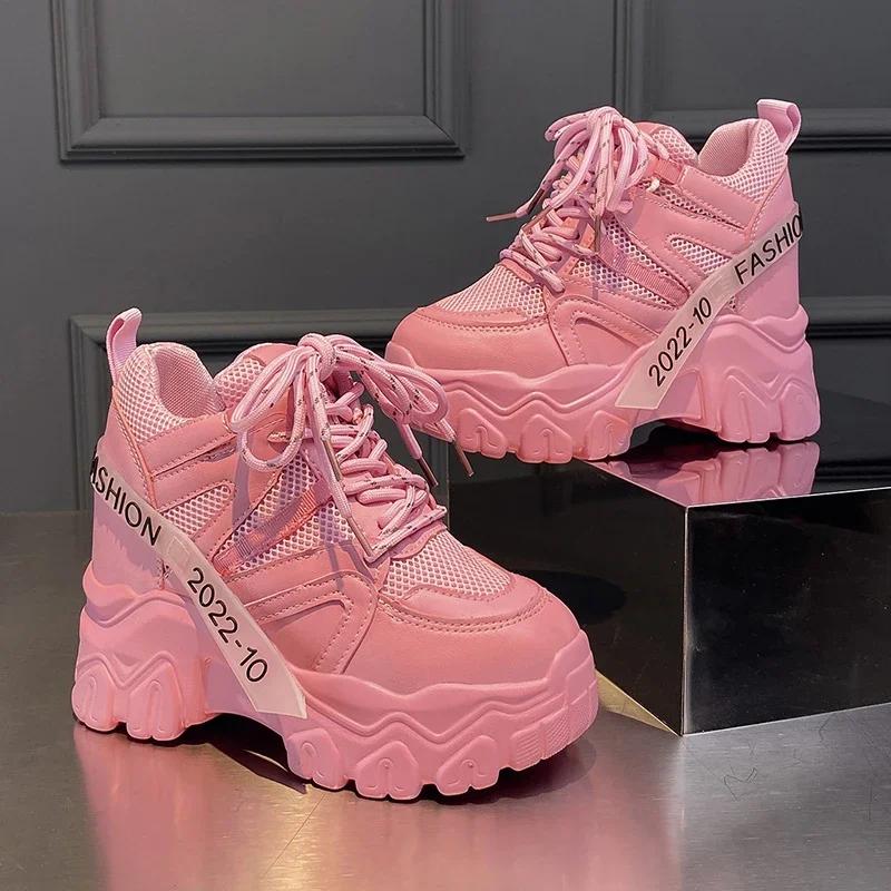 Fashion Thickened breathable mesh women's casual shoes wedge heel thick-soled shoes sports shoes 2024 spring and autumn fashion
