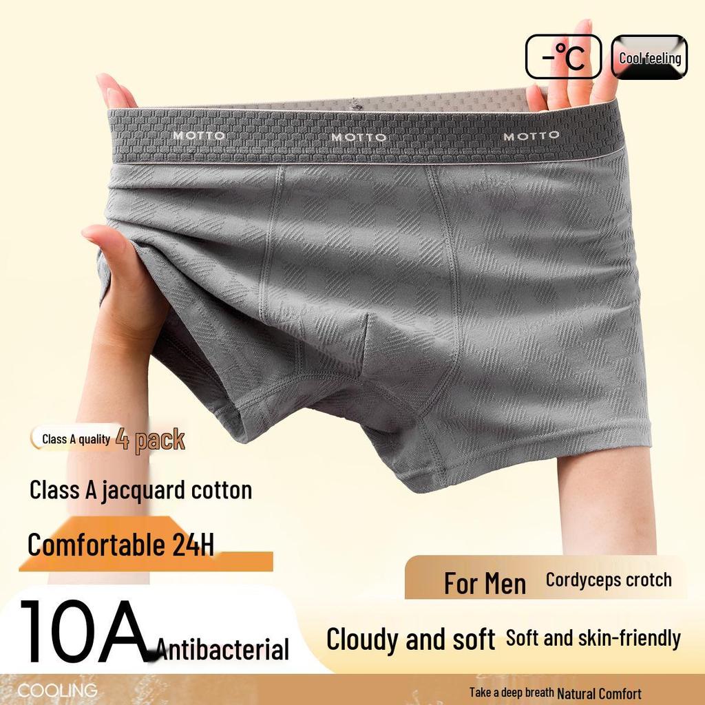 Men's A-Grade Antibacterial Pure Cotton Boxer Briefs, Plus Size, Breathable, Four-Corner Design