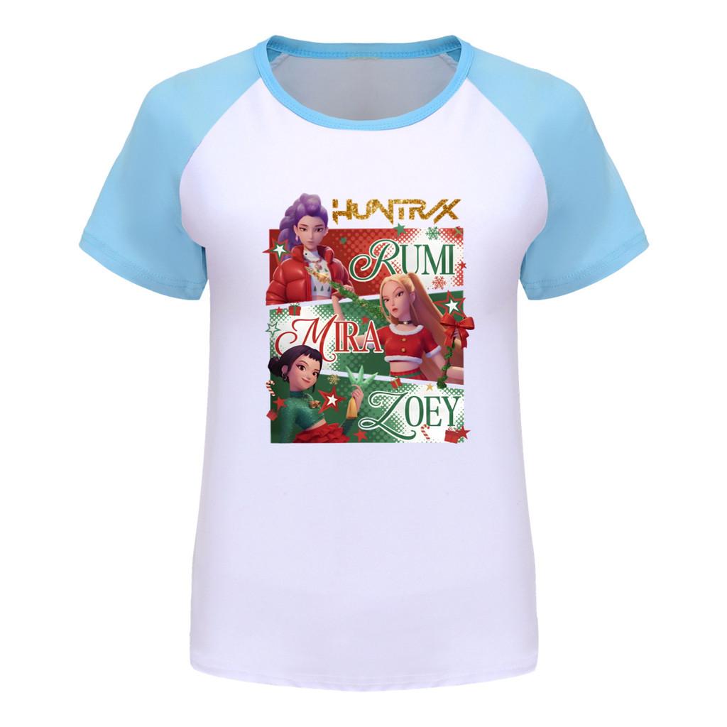 5181 Kids Girls Christmas New Year Rumi Zoey Mira Print Raglan Short Sleeves T-Shirt