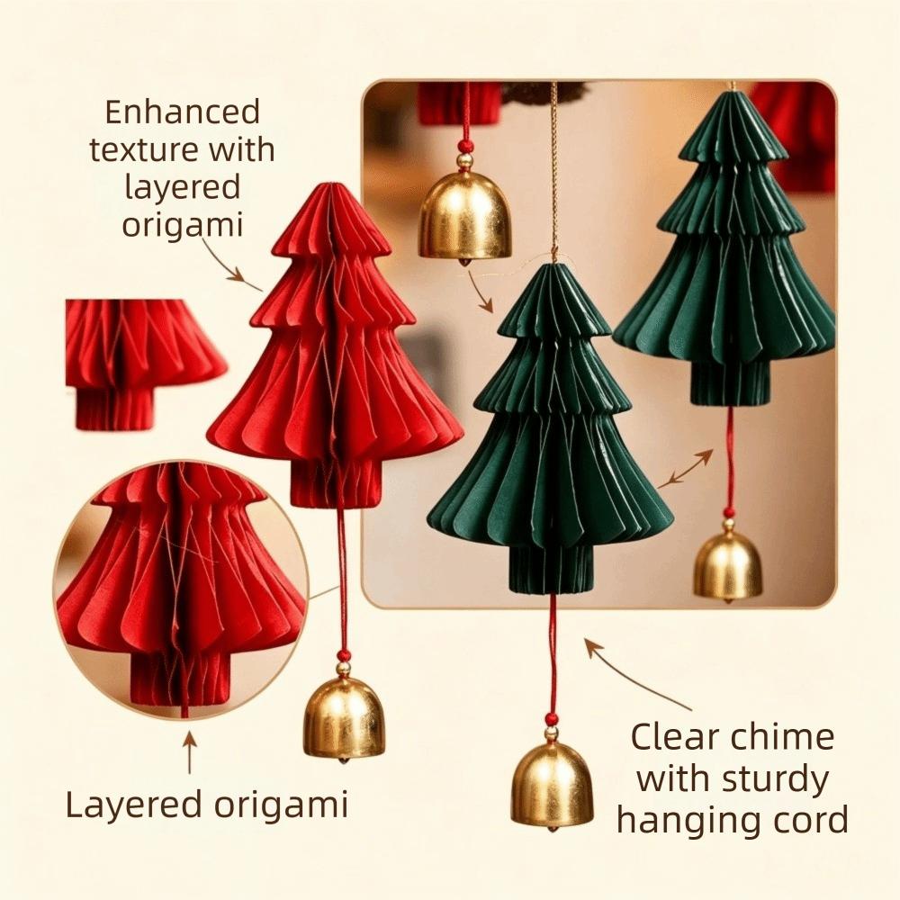 3D Xmas Tree Pendant Paper Christmas Decoration Bells Retro Christmas Tree Ornament Christmas Tree