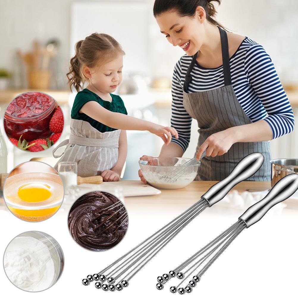 2 Pcs Mini Whisk Mixer Stainless Steel Balls 10 Inch and 12 Inch Whisk Manual Whisk Mixer