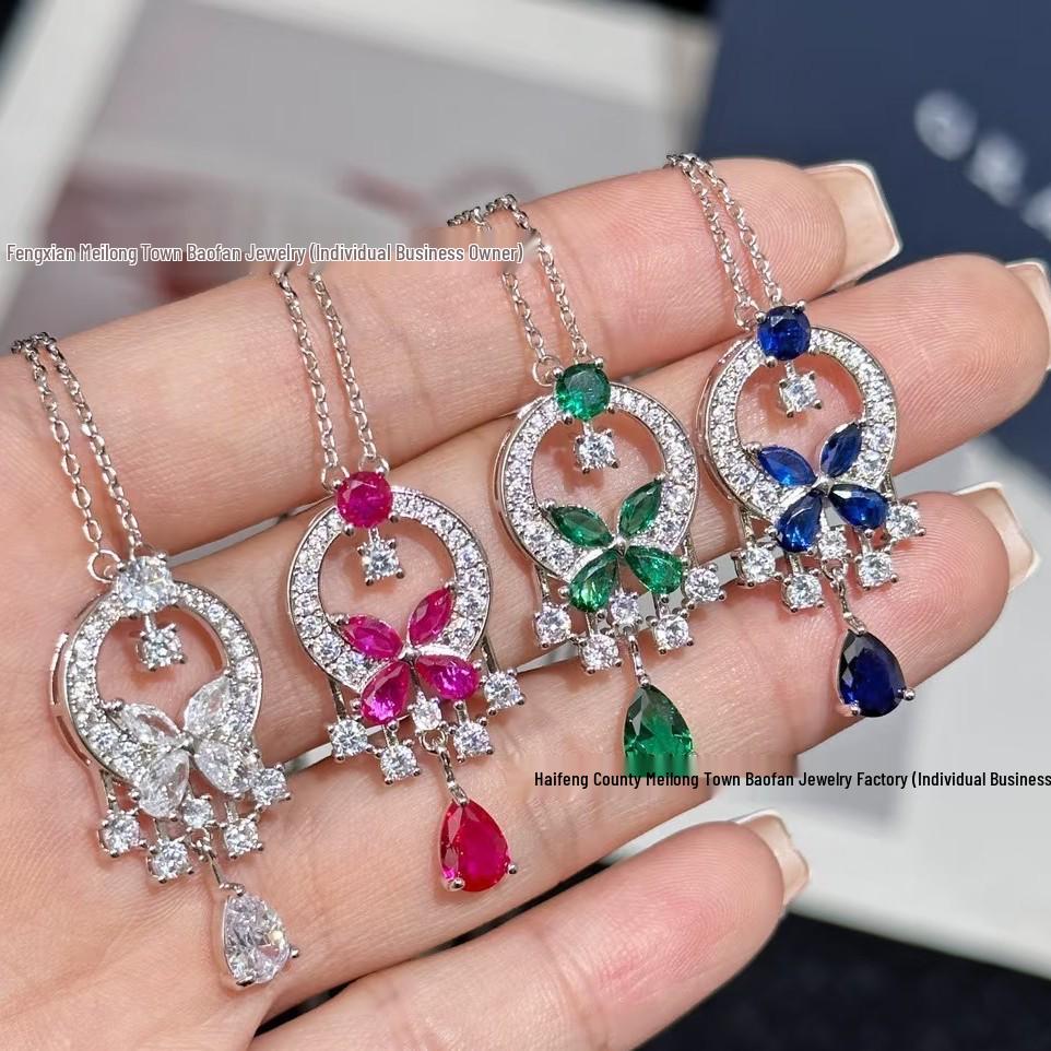 European and American Tassel Diamond Butterfly Teardrop Pendant Necklace - Women's Luxury High-End Clavicle Jewelry
