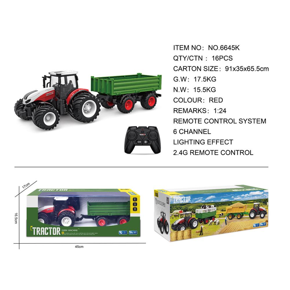1:24 Remote Control Car For Kids Simulation Electric Farmer Harvester Tractor Model With Lights Christmas Gifts For Boys Girls