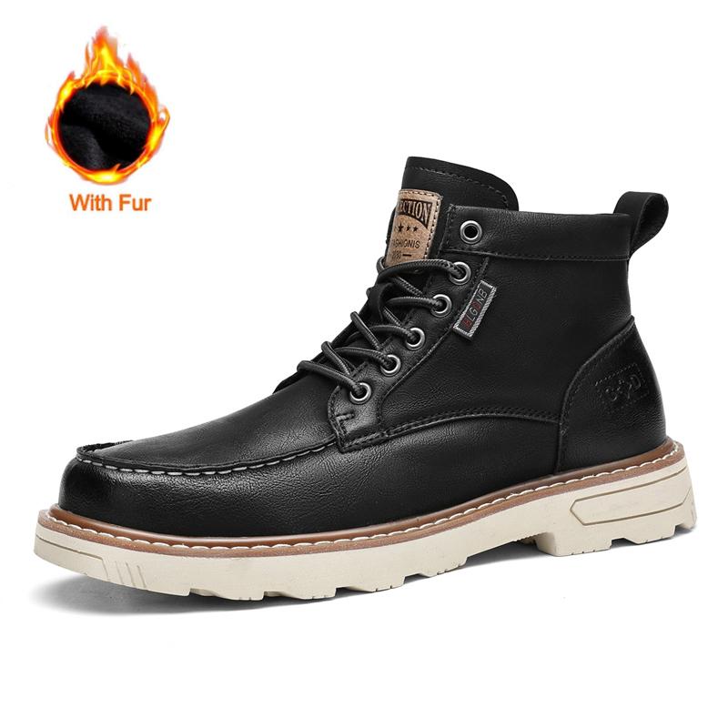 Fashion 2025 Mens Thick Bottom Boots Leather Fashion Non-Slip Motorcycle Ankle Boots British Style Comfortable Versatile Business Shoes