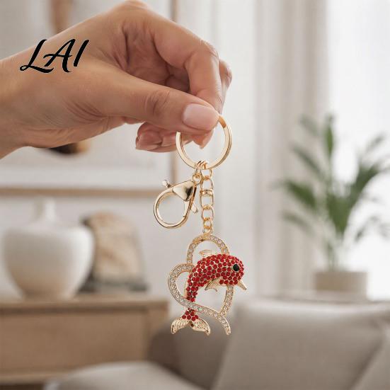 Sparkling Key Chain Rhinestone Love Heart Dolphin Keychain Ring for Women Bag Decoration Keychain Decorative Car Keys Handbags Backpacks Purses