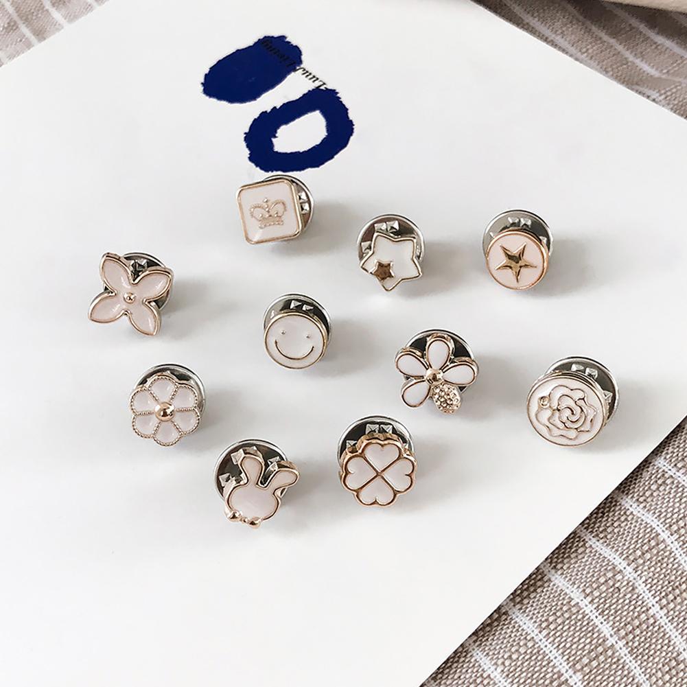 10Pcs/Set Simple Alloy Brooch Prevent Wardrobe Malfunction Botton Decor for Clothes
