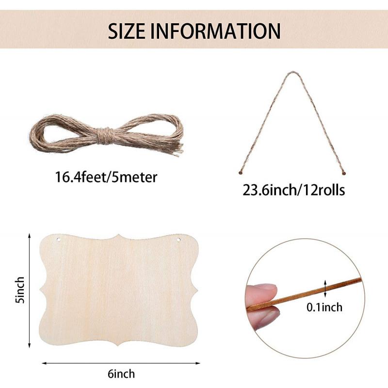 12pcs Unfinished Wooden Craft Blank Hanging Sign DIY Wooden Rectangular Painting Writing Wedding Plaque