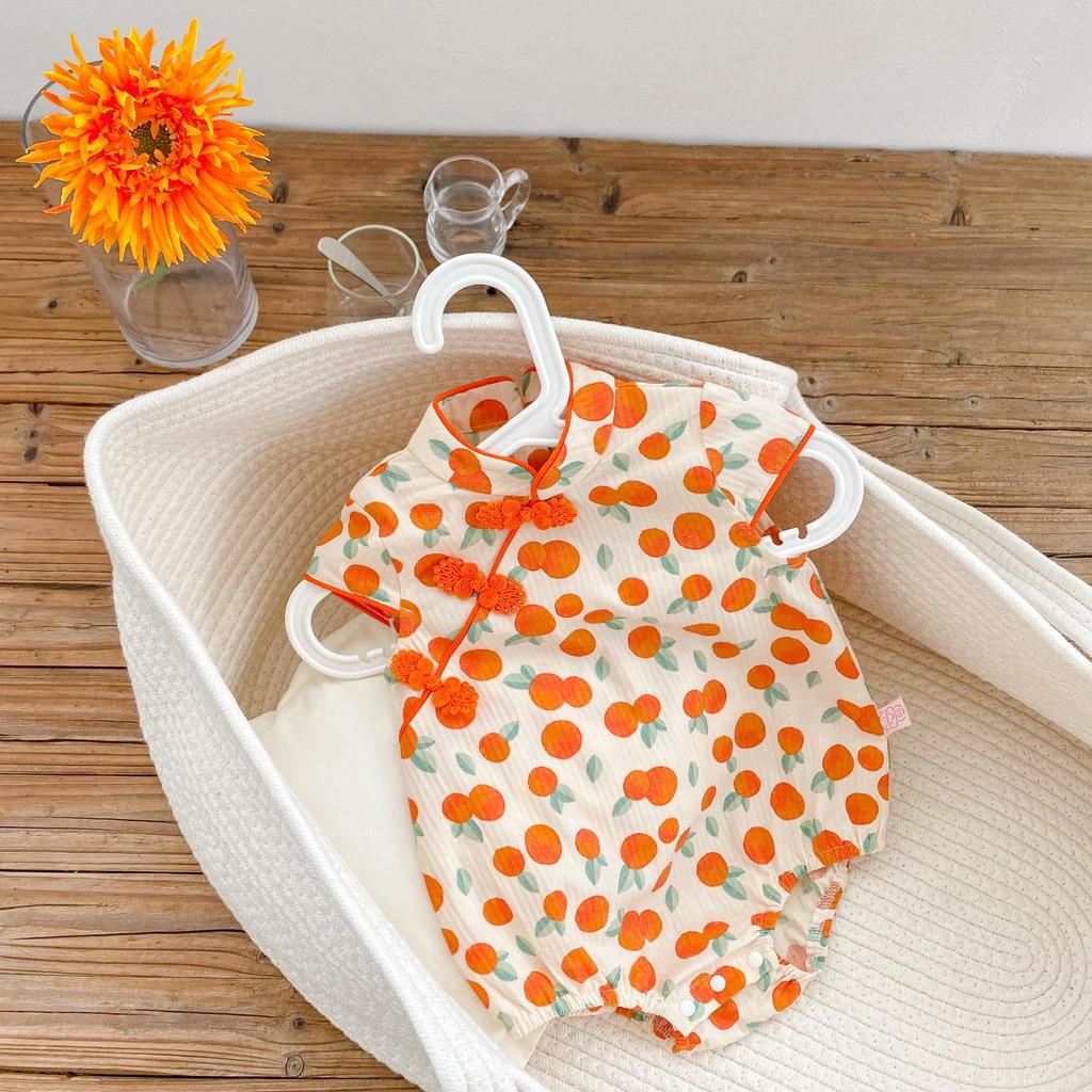 Sommer Mädchen Schwesternoutfits: Baby Strampler & Fruchtsalat Cheongsam Set