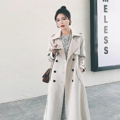 Off White Mid Length Trench Coat for Women's Spring and Autumn New Style Temperament Goddess Fan Yinglun Style Over Knee Coat Coat