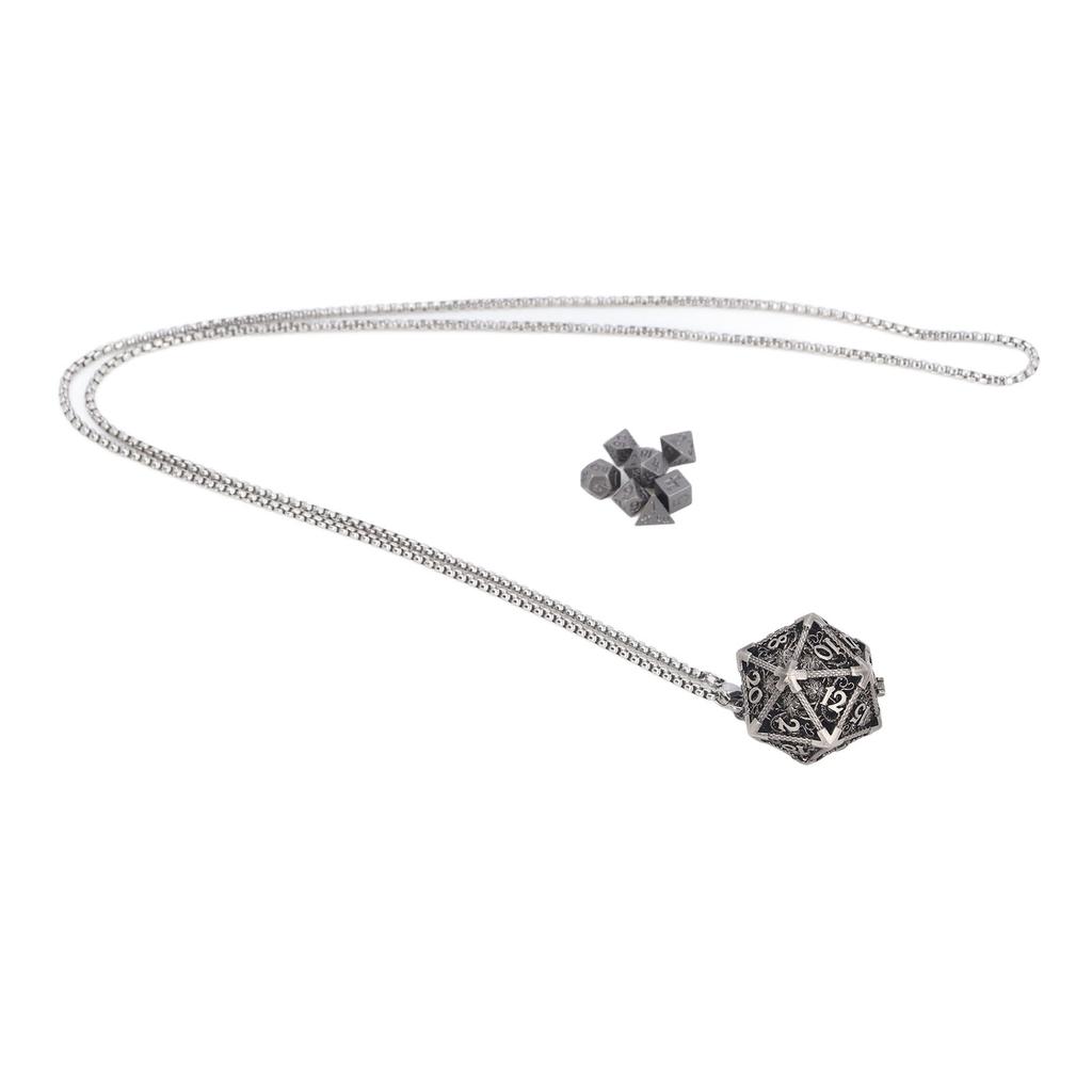 Mini Terningsett Halskjede Antikk Liten Mini Metall Hul Polyedrisk Bærbar Leke med Oppbevaringsboks