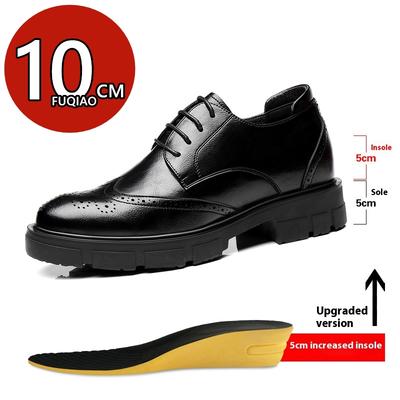 Men Genuine Leather Brogue Dress Shoes 8cm/10cm Height Increase Elevator Business Formal Shoes Thick Sole Office Casual Oxfords