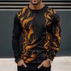 Spring and Autumn Round Neck 3D Flame Pattern Printed Top Fashionable Casual Long Sleeved Men's T-shirts