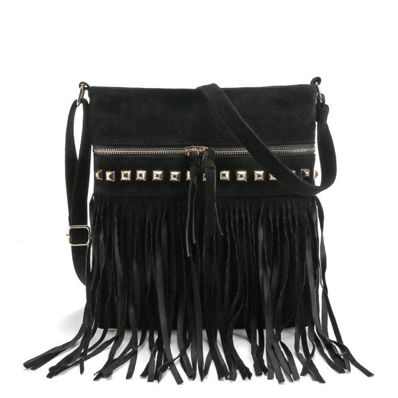 Autumn Winter New Women's Messenger Bags European American Retro Willow Nails Fashion Fringed Crossbody Bag High Quality Velvet Versatile Shoulder Bag