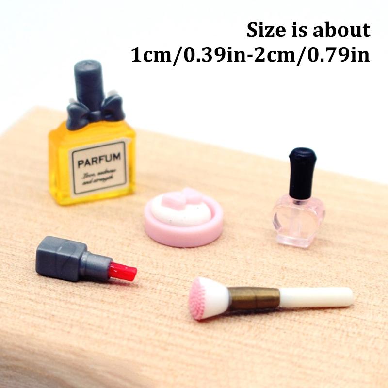 1Set 1:12 Cosmetic Set Model Lipstick Makeup Brush Perfume Pressed Powder Model Doll Makeup Scene Decor Accessories