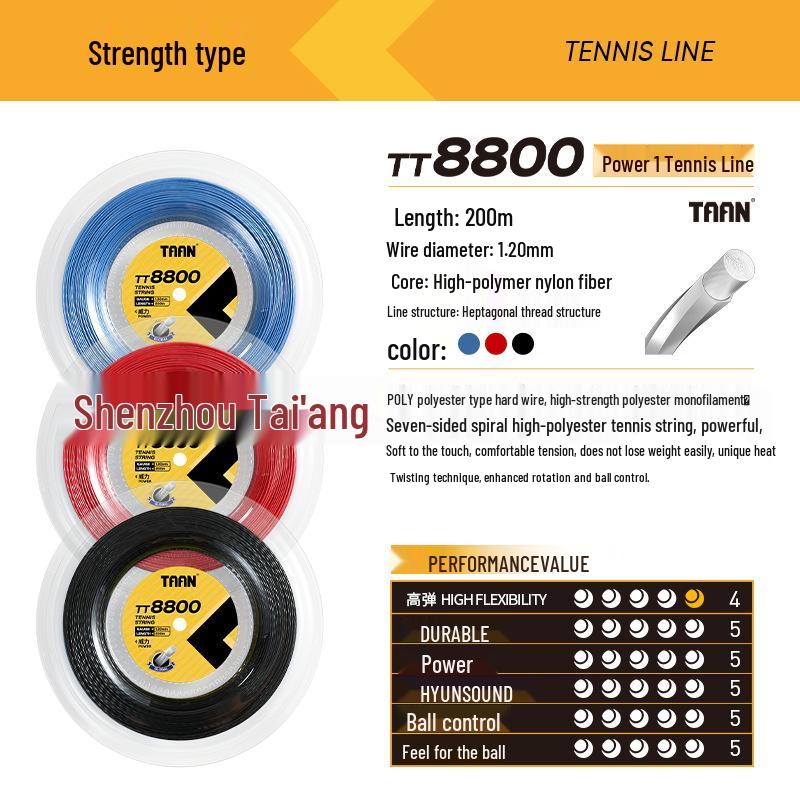 TAAN TT8800 Heptagonal Power Tennis String – 200m Reel with Spiral Structure