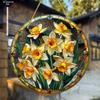 2D Flat Acrylic Garden Round Wall Hanging Decoration Sign, Daffodil Spring Sun Catcher, Nurseries, Vintage Home Decor Wall for Bar Kitchen