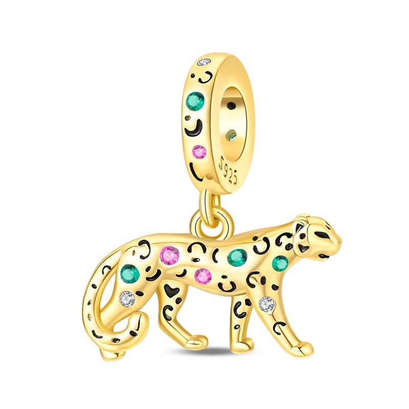 925 Silver Gold Series DIY Charms Beads Inlaid Zirconium Sun Leopard Pendants Fit Bracelet DIY Jewelry Making