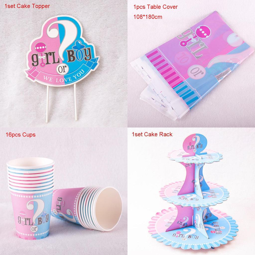 Elegant Baby Gender Reveal Party Decoration Boy Or Girl Disposable Tableware Set