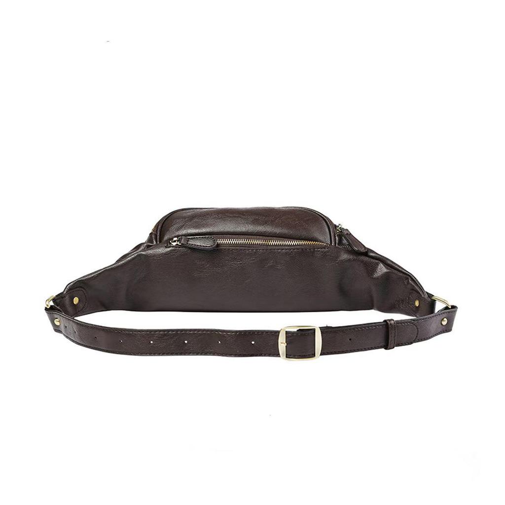 Men's Multi-Functional Leather Crossbody Chest Bag with Large Capacity for Outdoor Sports