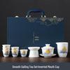 Dehua Mutton Fat Jade Ceramic Tea Set with Landscape Design