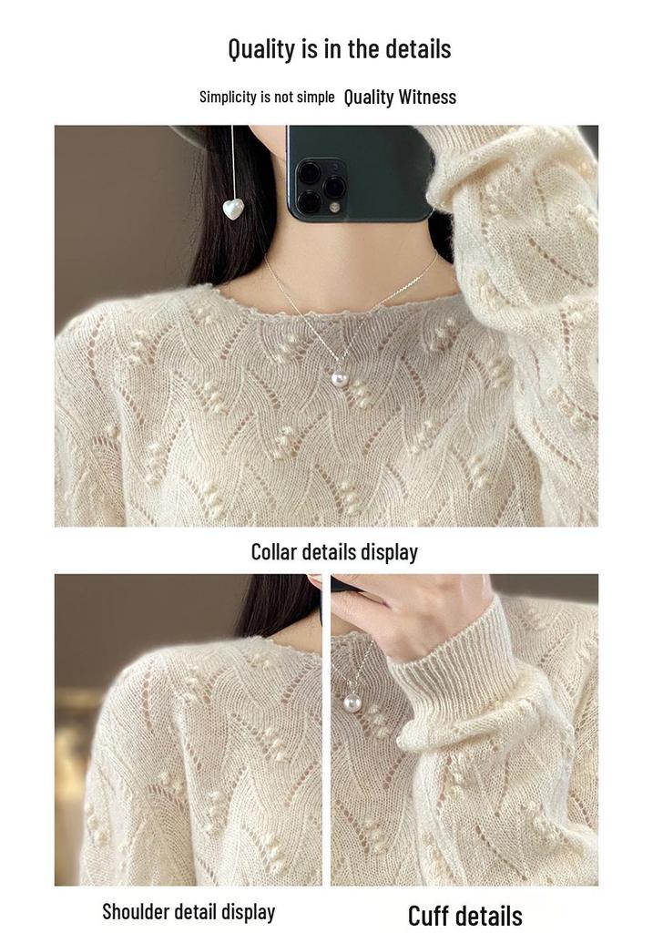 2023 Early Autumn Women's Round Neck Solid Loose Knit Hollow Wool Sweater Top