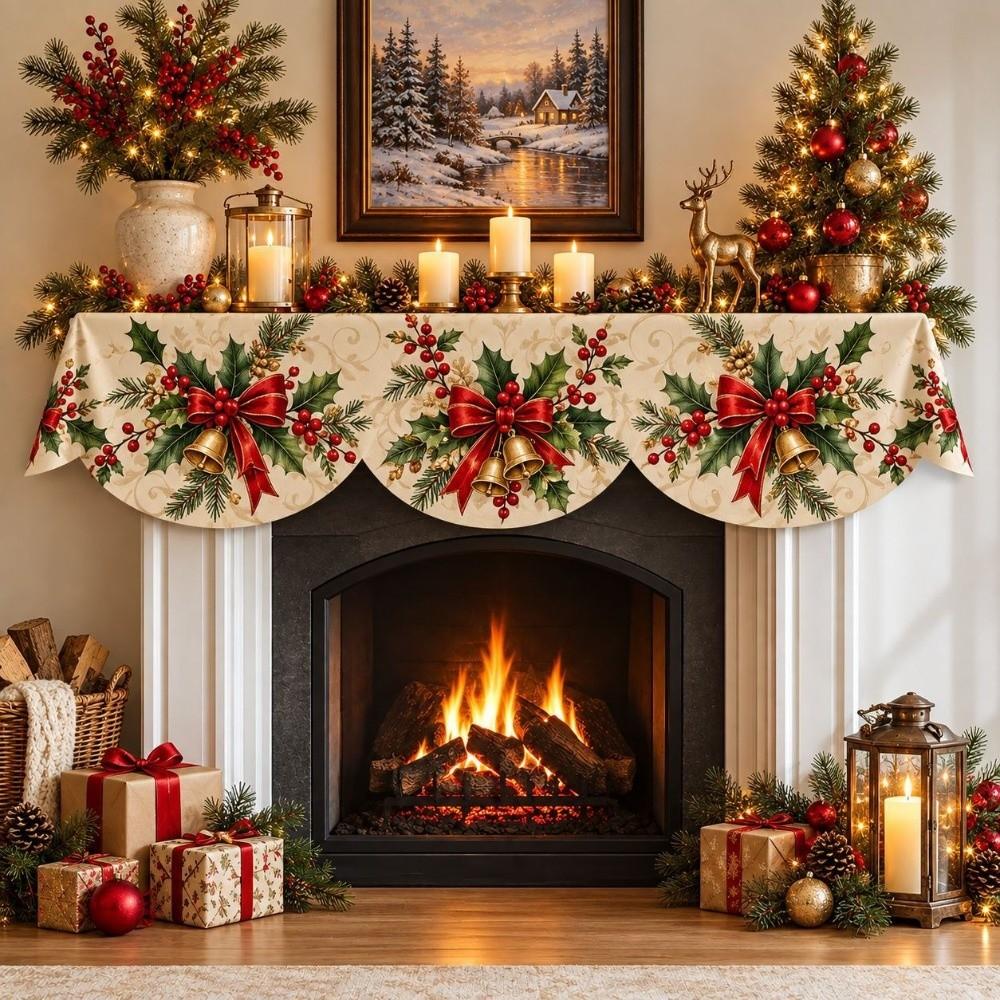 Impact-resistant Christmas Fireplace Scarf Stain-resistant Xmas Fireplace Cover New Year