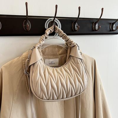 Fashion Pleated Bag Women's 2025 Spring New Retro Casual Small Square Bag Simple Messenger Bag