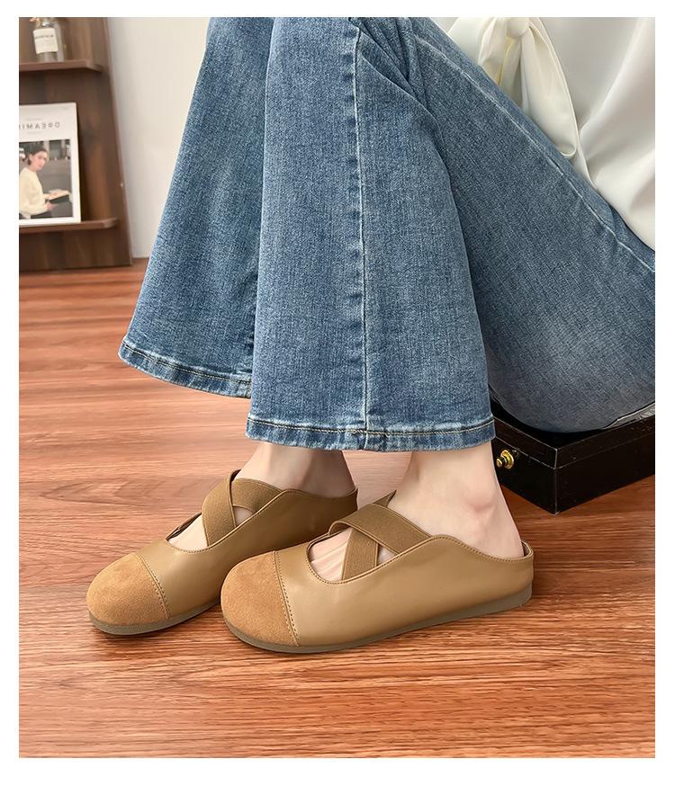 Yuanlitong casual Boken shoes women's bag head half-drag Muller shoes 2025 Korean version cross-strap platform casual shoes women