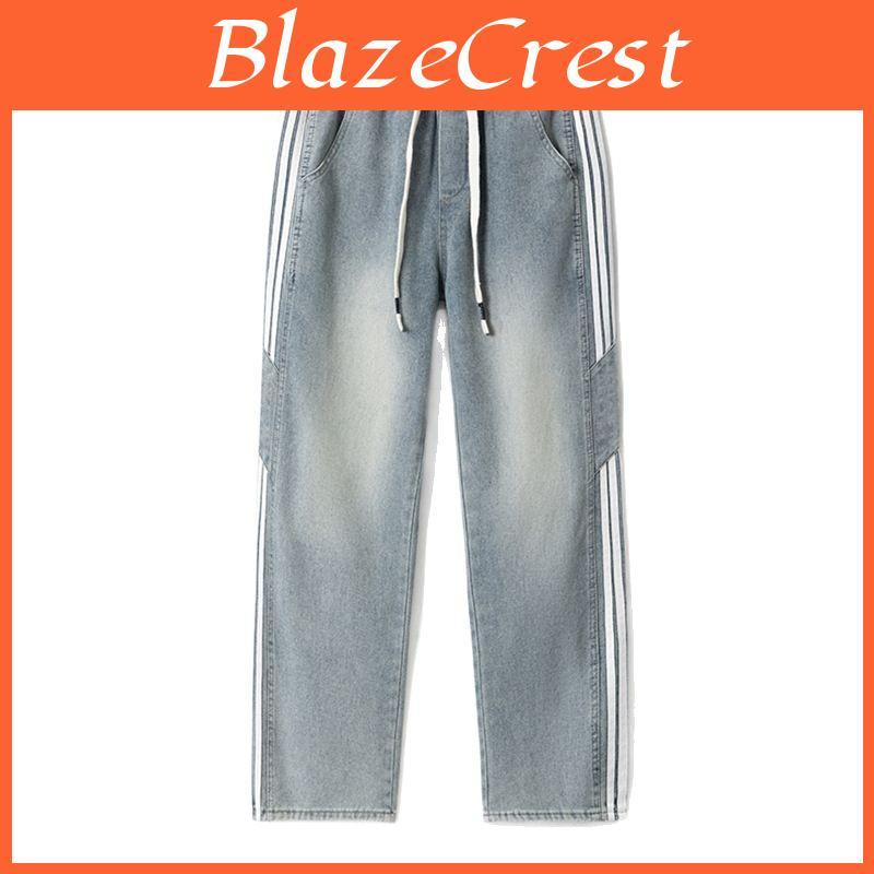 Jeans Loose High Street American Mens Wideleg Straight Sports Striped Trousers