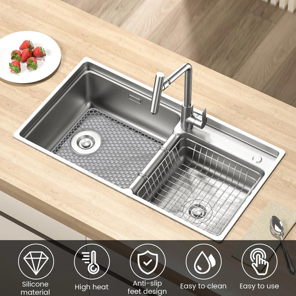 Silicone Sink Protectors Hollow Sink Mat Non-slip Heat Insulation Table Mat Dish Rack Desk Protect Sink Grid Mats Kitchen Tool