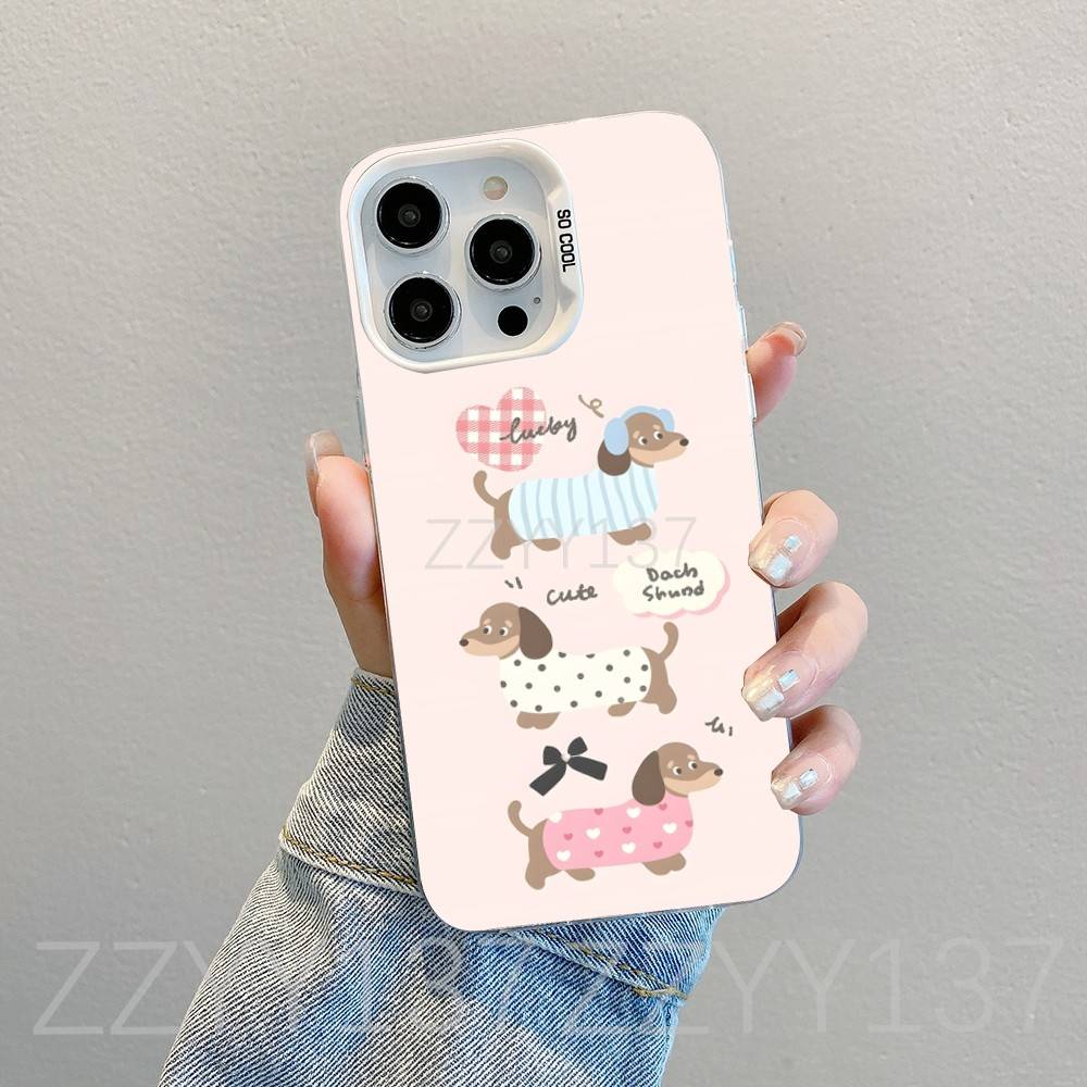 Dachshund Dog Brown Phone Case For iPhone 16,15,14,13,12,11,8,7,Pro,Max,Plus,Mini,XS,SE White Candy Matte Shockproof Cover