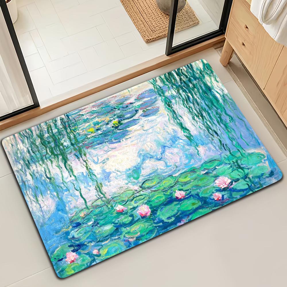 

Lotus M-Monet Oil Painting Door Mat Bath Microfiber Decorative Versatile Flannel Floor Mat Quick Dry Absorbent Non-slip Sole 40cm x 60cm