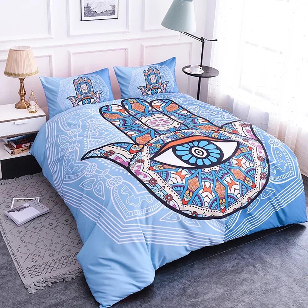 Mandala Eyes King Queen Duvet Cover Boho Psychedelic Style Bedding Set Teens Adults Hamsa Hand Devil's Eye Polyester Quilt Cover
