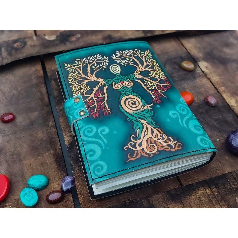 Blank Spell Book of Shadows Journal with Lock Clasp Handmade Leather Diary Printed Mother Earth Prayer Pagan Witchcraft notebook