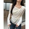 Spring and Autumn Gentle Style Slim Long Sleeve T-Shirt Women's Irregular Twist Slim Top