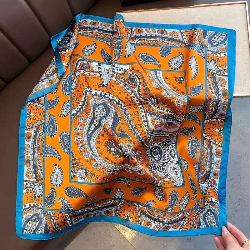 70x70cm Lightweight Cotton Silk Square Scarf With Boho Floral Print Breathable Neck Wrap Women