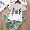 Kids' Casual Summer Outfit with Tropical Print T-Shirt and Wide-Leg Pants