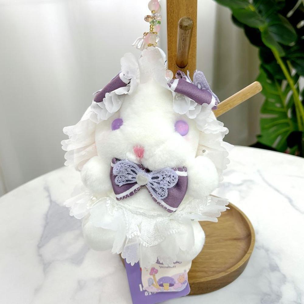 Princess Pearl Dress Plush Rabbit Keychain Cartoon Drooping Ear Rabbit Pendant  Backpack Decor