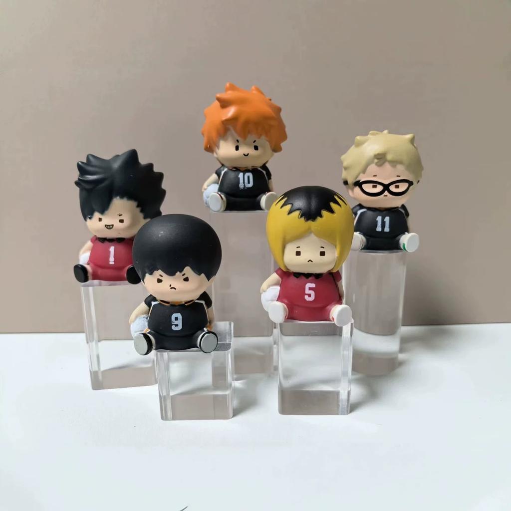 5pcs/Set Cute Round Chubby Bead Eyes Haikyuu Chibi Shoyo Tobio Kei Sitting Figures Sports Anime Model Toy Desktop Ornament Gifts