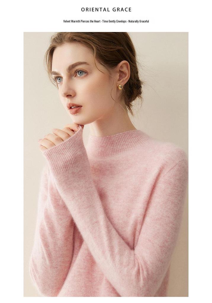 Women's 100% Pure Cashmere Loose Fit Sweater - Half-High Neck, Versatile Warm Knitwear for Autumn/Winter